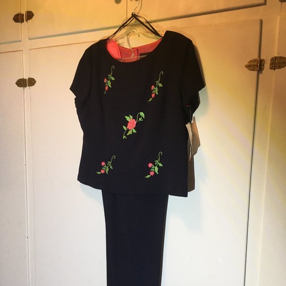 Vintage Positive Attitude Navy Blue 2pc. Pantsuit - Picture 2 of 11